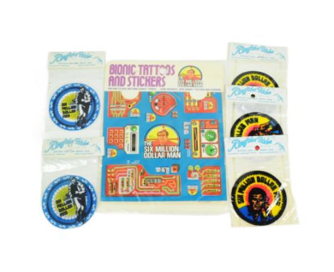The Six Million Dollar Man - collection of vintage x5 vintage Kingfisher stick on / sew on patches together with a pack of bi