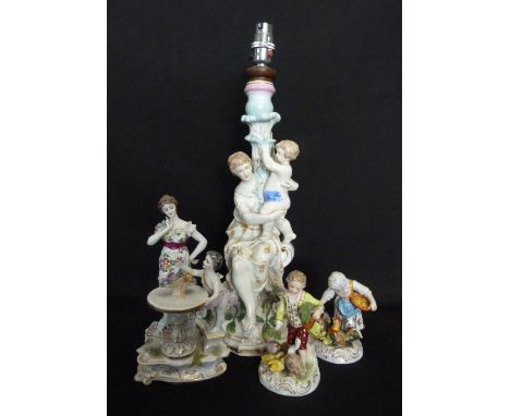 A Sevres Style Porcelain Group, The Mother and Child, together with two other Dresden figures and a Dresden porcelain table l