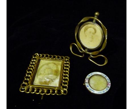 A Small Enamel Circular Picture Frame, together with two other similar