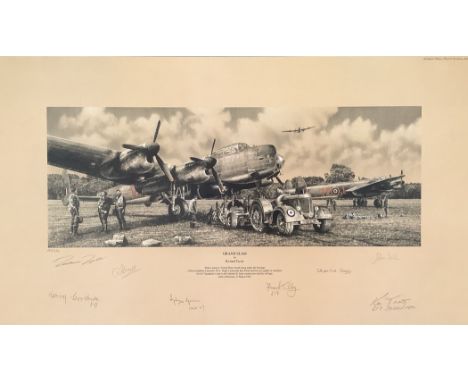 WWII 24x14 inch approx. signed colour print titled Grand Slam limited edition 27/150 signed in pencil by the artist Robert Ta