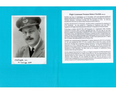 WW2. Flt Lt Norman R Norfolk OBE DFC Signed 7 x 5 inch Black and White Photo. Signed in black. Good condition. All autographs