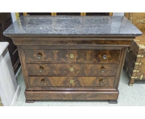 COMMODE, Louis Philippe mahogany, the grey marble top over a frieze drawer and three others and further drawer to base, 56cm 