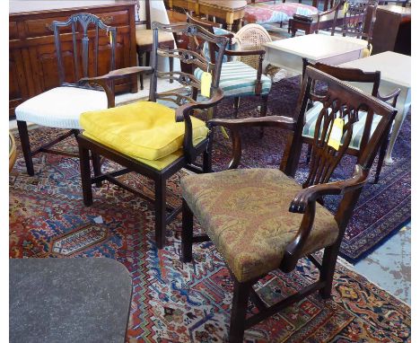 OPEN ARMCHAIRS, two, George III mahogany of differing designs, one with a splat back and the other with a ladder back, 69cm W