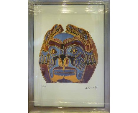 ANDY WARHOL 'Tribal head', offset lithograph numbered ed of 100, from Leo Castelli Gallery, 61cm x 43cm, framed.