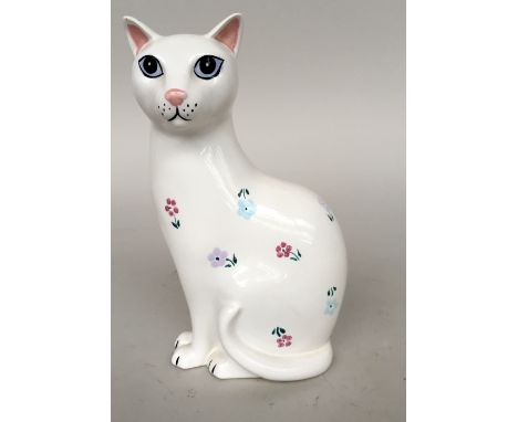 A Poole pottery ceramic cat in a floral pattern 17cmH