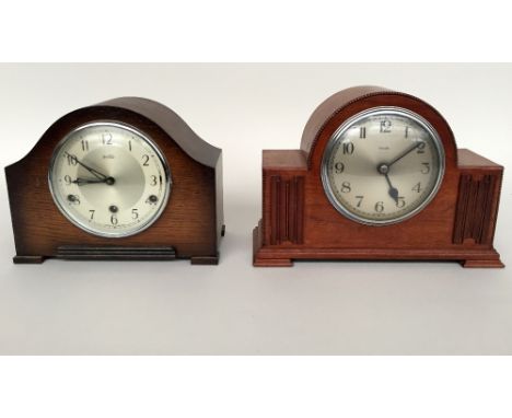 A Westminster chime mantel clock by Bentima, 22cmH with key together with a Genalex walnut-cased mantel clock, silvered dial,