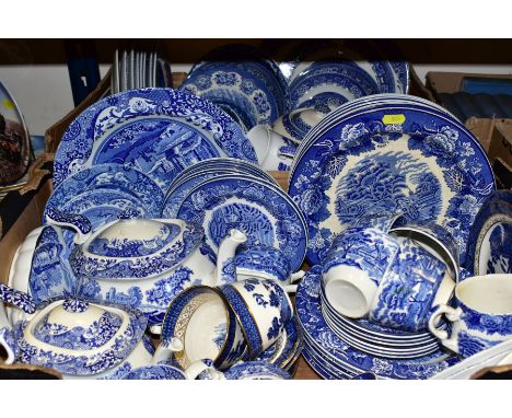 TWO BOXES OF BLUE AND WHITE CHINA, including 'Willow' pattern by Wood and Sons, Booths, Royal Doulton and Alfred Meakin, Enoc