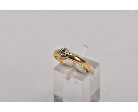 AN 18CT GOLD SINGLE STONE DIAMOND RING, designed with a single round brilliant cut diamond within collet mount, estimated dia