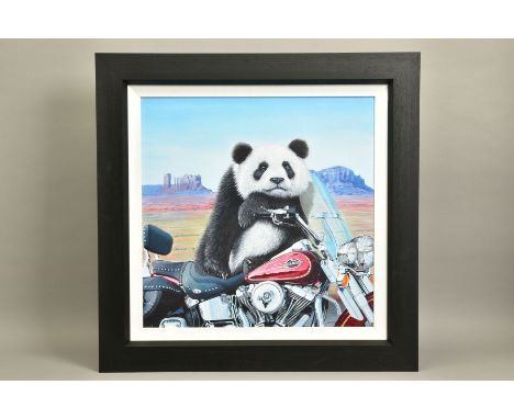 STEVE TANDY (BRITISH 1973) 'BORN TO BE WILD' a Panda Bear on a Harley Davidson Heritage Softail Classic, signed limited editi