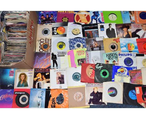 A TRAY CONTAINING OVER TWO HUNDRED AND FIFTY 7in SINGLES including Pickety Witch, The Beatles, The Pink Floyd, The Pitkins, D