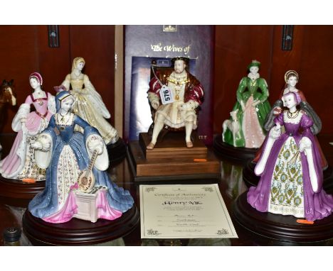 WEDGWOOD LIMITED EDITION HENRY VIII AND HIS SIX WIVES, comprising 'Henry VIII' No.467/4500, on stepped wooden plinth, with ce