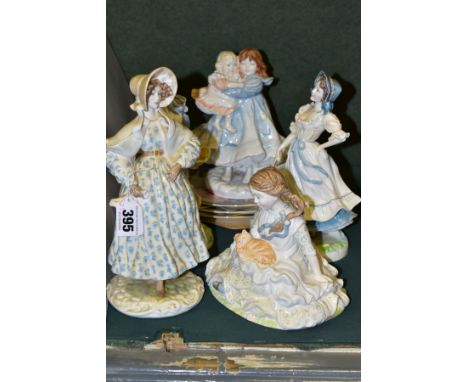 A GROUP OF FIVE ROYAL WORCESTER FIGURES AND THREE COLLECTORS PLATES, comprising The Victoria &amp; Albert Museum - Walking Ou