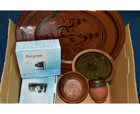 FOUR ITEMS OF STUDIO POTTERY INCLUDING WINCHCOMBE AND DIGITAL CAMERA ACCESSORIES, comprising one Canon Ixus 117 HS Digital ca