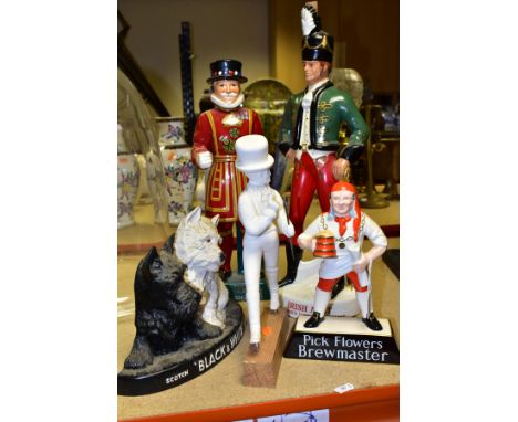 FIVE ADVERTISING FIGURES, comprising Carltonware 'Pick Flowers Brewmaster', height 23.5cm and 'The Beefeater Yeoman', height 