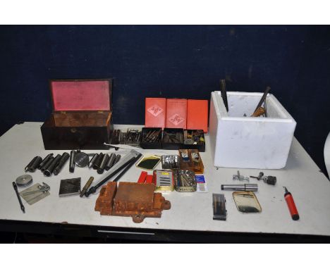 A TRAY CONTAINING A QUANTITY OF ENGINEERING TOOLING including a Taper shank collars, punches, drill bits, small files, Taps a