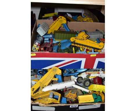 A QUANTITY OF UNBOXED &amp; ASSORTED PLAYWORN DINKY TOYS VEHICLES, assorted Dinky from various eras, incomplete models, parts