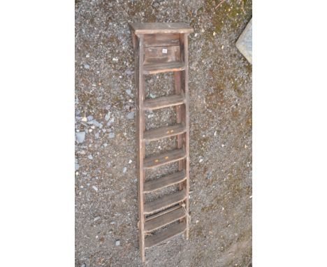 A VINTAGE WOODEN STEP LADDER 2m high