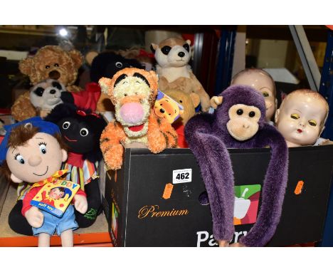 A QUANTITY OF BEARS, SOFT TOYS AND DOLLS, to include assorted Harrods, Gund &amp; Russ bears, Jellycat bears and toys, Raddy 