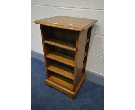 A SMALL ERCOL GOLDEN DAWN OPEN BOOKCASE, width 44cm x depth 38cm x height 77cm