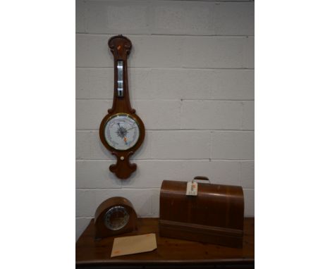A VICTORIAN WALNUT WHEEL BAROMETER, height 102cm (replacement mercury, box and service date from receipt November 2017) along