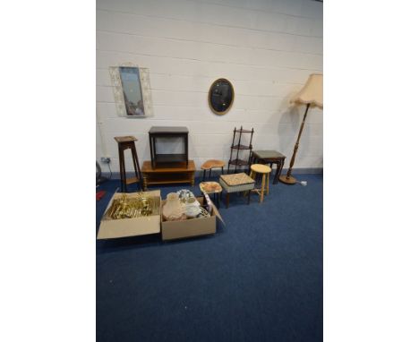 A QUANTITY OF OCCASIONAL FURNITURE, to include a mahogany nest of three tables, teak coffee table, oak tea trolley, kidney sh