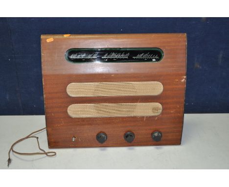 A VINTAGE MURPHY A122 VALVE RADIO in a walnut case (no plug so untested one control knob missing) and a vintage military camp