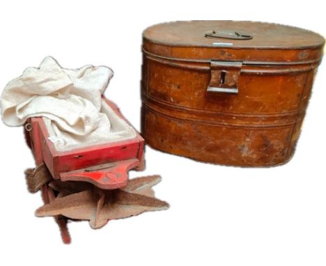 An antique seeder tool &amp; Victorian hat box 