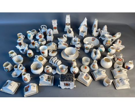 A large collection of crested ware &amp; Goss ware; London cenotaph &amp; willow art train carriage of coal &amp; Aberdeen gr