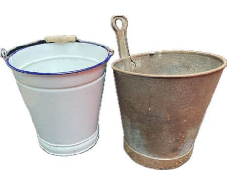 An antique milk bin &amp; a enamel Bin 