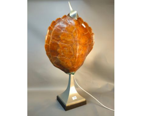 An antique turtle shell large table lamp on fitted  pedestal base [87x46cm] 