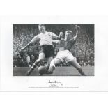 Football. Tom Finney Signed 11x8 black and white photo set on A3 card. Photo shows Finney making a