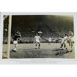 Football, Peter McParland signed 12x18 black and white photograph picturing McParland, playing for