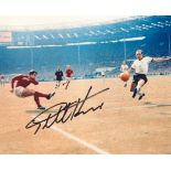 Football. Geoff Hurst Signed 10x8 colour photo. Photo shows the Hurst Shooting for goal against West