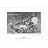 Jimmy Greaves signed 16x12 black and white print. Jimmy Greaves scores the winning goal as England