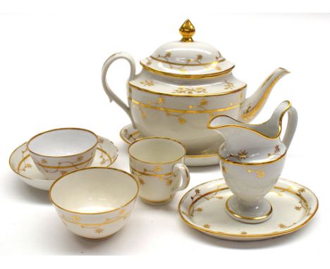 Factory X part tea service, to include: teapot on stand, creamer on stand, two tea bowls, one saucer and a coffee cup, all de