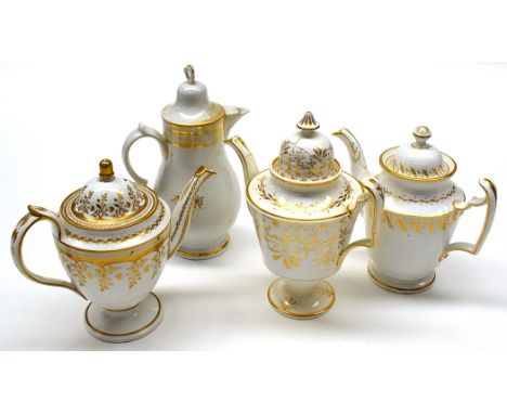 A Chamberlain's Worcester coffee pot, c.1805, pattern '120'; together with three other coffee pots decorated in gilt, one pro
