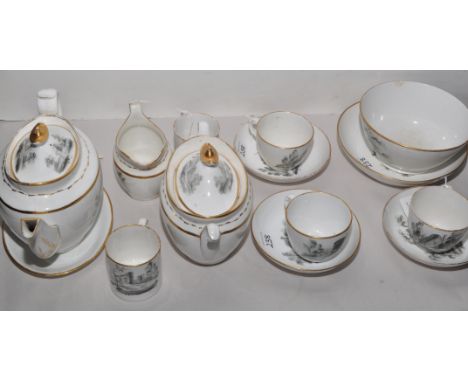 A Factory Z tea service, to include: teapot, stand, three tea cups and saucers, two cans, covered sugar bowl, milk jug, slop 