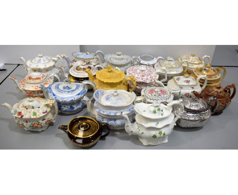 A selection of 19th Century teapots, various designs, makers to include: Ridgeway; Spode; Swansea; Charles Bourne; Miles Maso