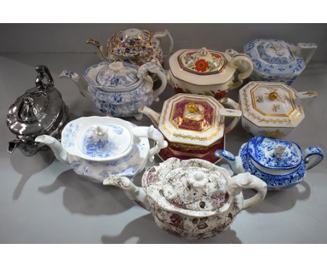 19th Century miscellaneous teapots, by Spode; and Rathbone.  (12)