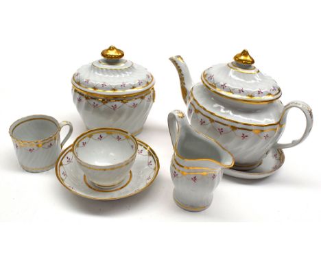 Whitehead part tea service, c.1800, to include: teapot, stand, creamer, covered sucrier, tea bowl, saucer and coffee can, all