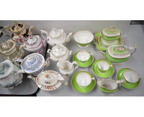 A Coalport part tea service; a Hilditch blue transfer printed teapot; other Coalport teapots; etc.