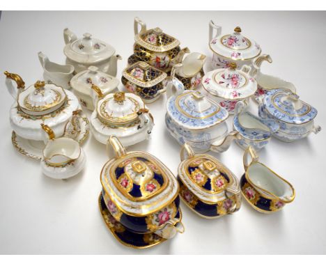 Tea set trios, three with additional stands, by Worcester; and Alcock.  (21)