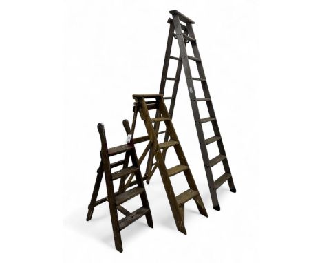 Slingsby - large pair of wooden ladders; G A Jones's - wooden steps; and a small wooden step ladder (3)