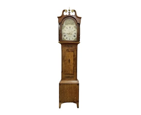 Wreghit of Patrington (Yorkshire)-fine mid 19th century oak and mahogany 8-day longcase clock, with a swan necked pediment an