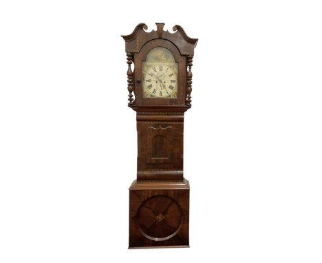 J C Elliot & Sons of Leeds- Late-19th century 8-day mahogany longcase clock c1880, with a swan necked pediment and break arch
