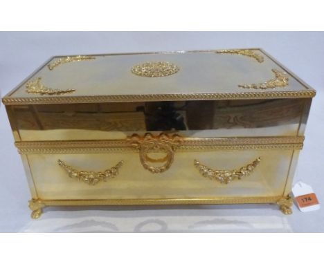 A fine Italian white metal and parcel gilt scent or Cologne casket, the interior with mirror plate to the lid, a cut glass po