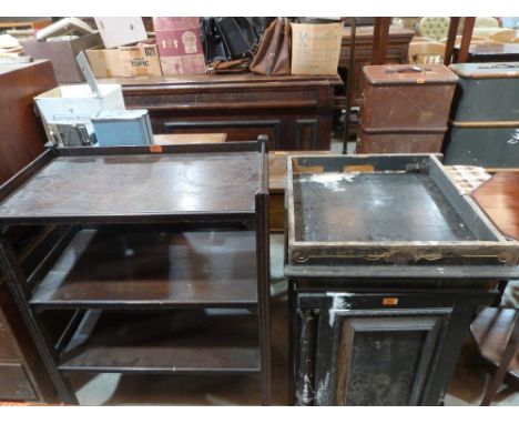 An oak three tier buffet trolley and a Victorian 'aesthetic' ebonised pier cabinet (A.F.)