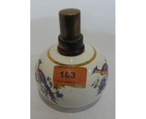 A French ceramic scent burner painted with exotic birds