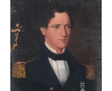 19th century English School, portrait of a man in military uniform with medal, oil on canvas, unsigned, 33cm x 30cm, framedPa