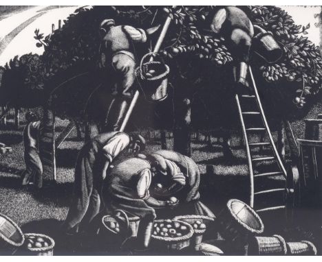 Clare Leighton (1898-1989), wood engraving printed from the block on paper, September, Apple-Picking, from The Farmer’s Year,